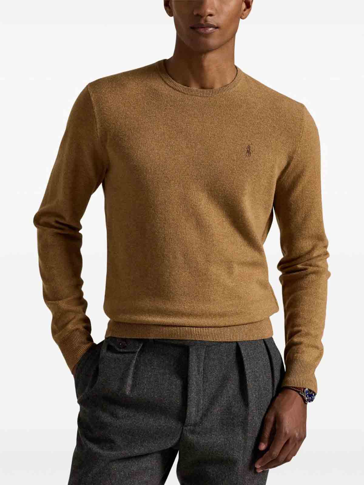 Polo Ralph Lauren Tailored Brown Sweater With Ribbed Cuffs And Sophisticated Logo In Brown