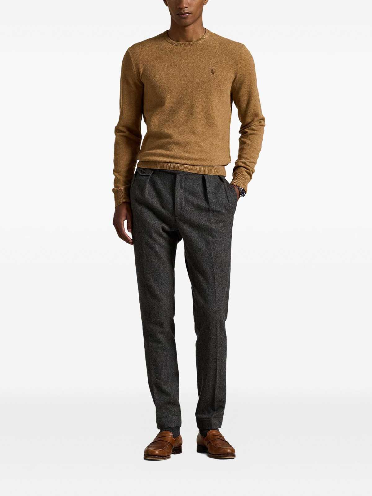 Polo Ralph Lauren Tailored Brown Sweater With Ribbed Cuffs And Sophisticated Logo In Brown