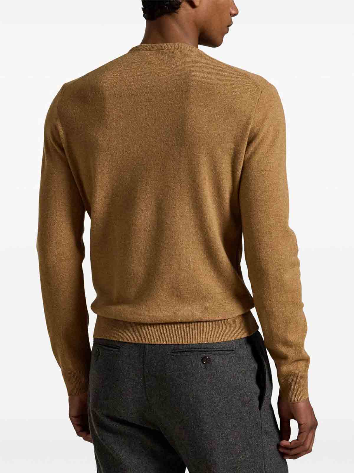 Polo Ralph Lauren Tailored Brown Sweater With Ribbed Cuffs And Sophisticated Logo In Brown