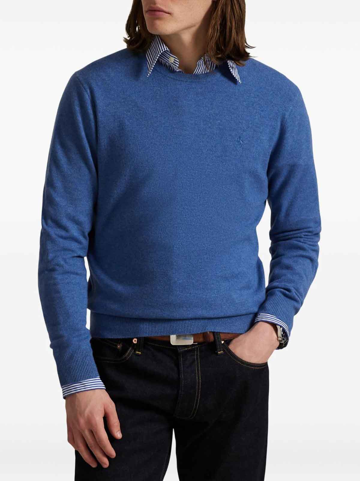 Polo Ralph Lauren Tailored Round Neck Sweater With Subtle Logo Detail In Blue