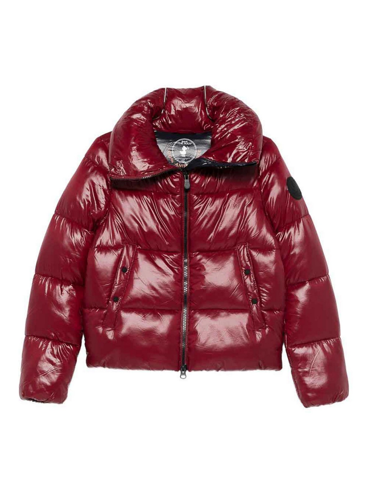 Save The Duck Isla Quilted Shiny Jacket In Burgundy