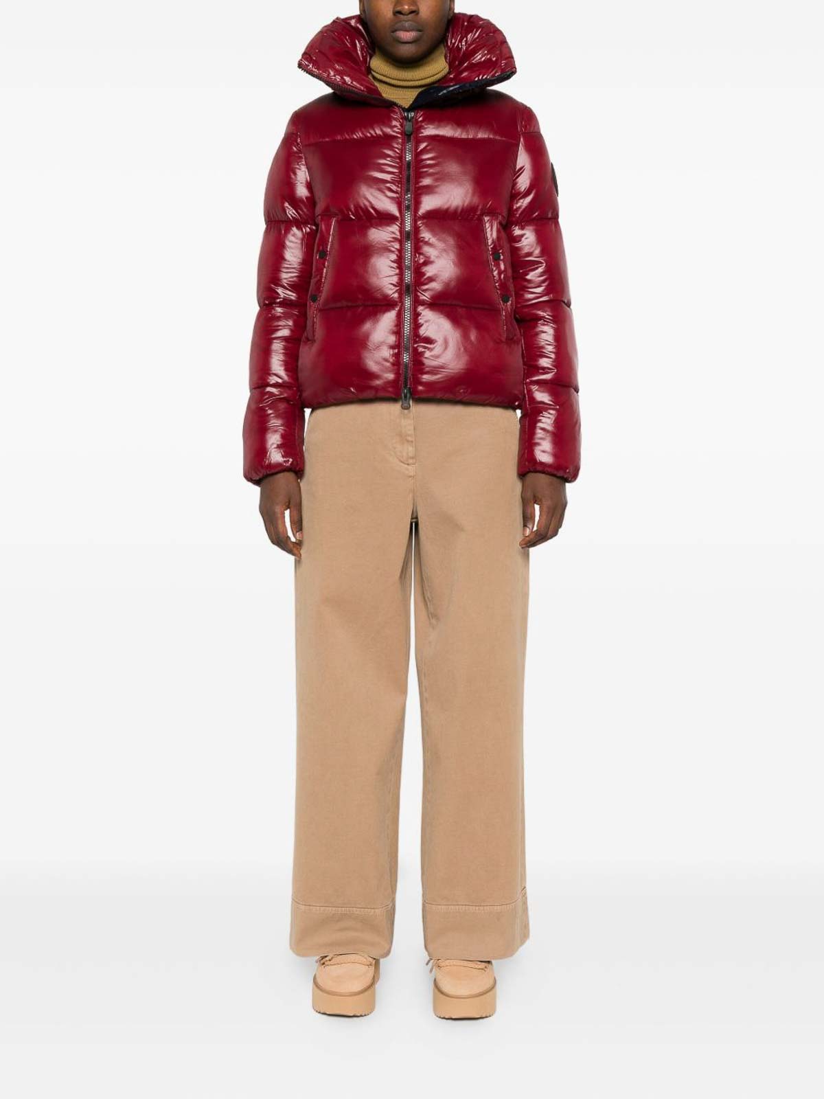 Save The Duck Isla Quilted Shiny Jacket In Burgundy