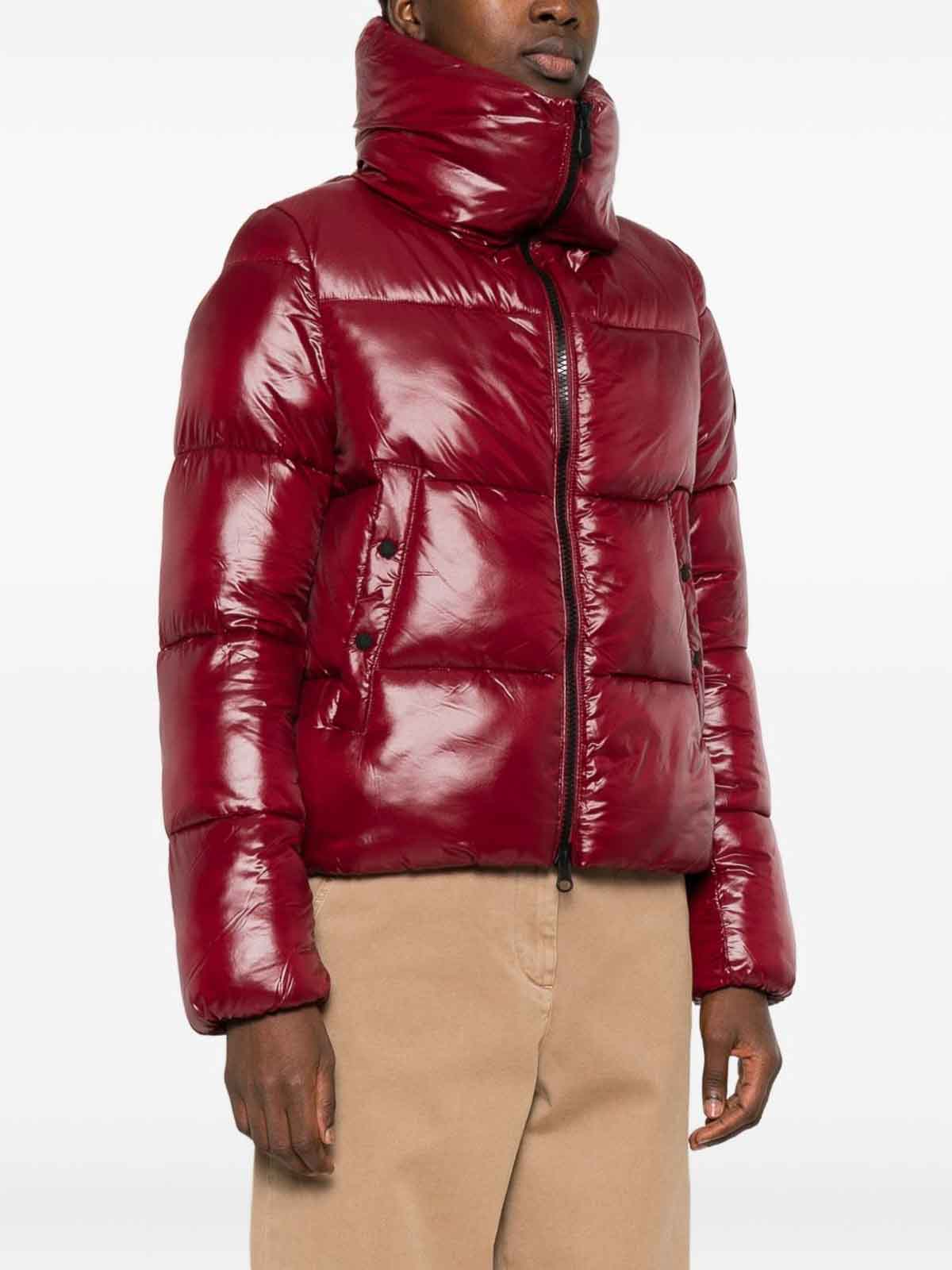 Save The Duck Isla Quilted Shiny Jacket In Burgundy