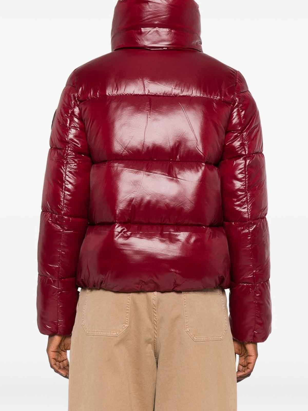 Save The Duck Isla Quilted Shiny Jacket In Burgundy