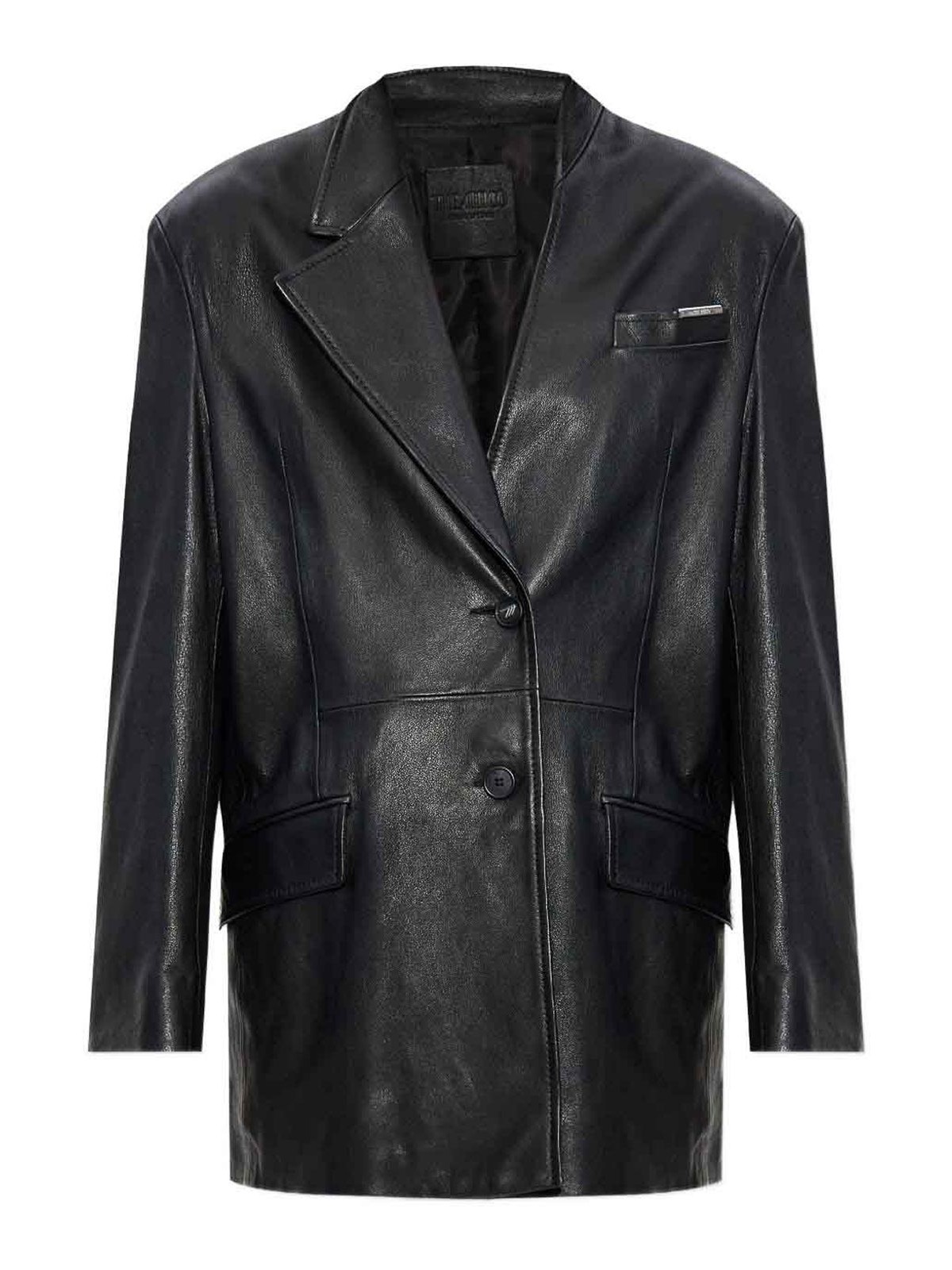 Attico Oversized Black Lamb Leather Coat In Black