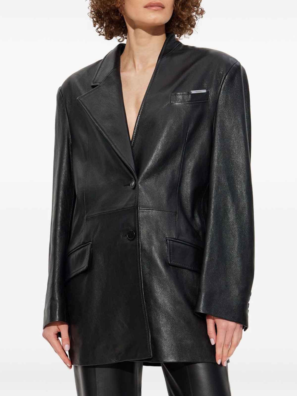 Attico Oversized Black Lamb Leather Coat In Black