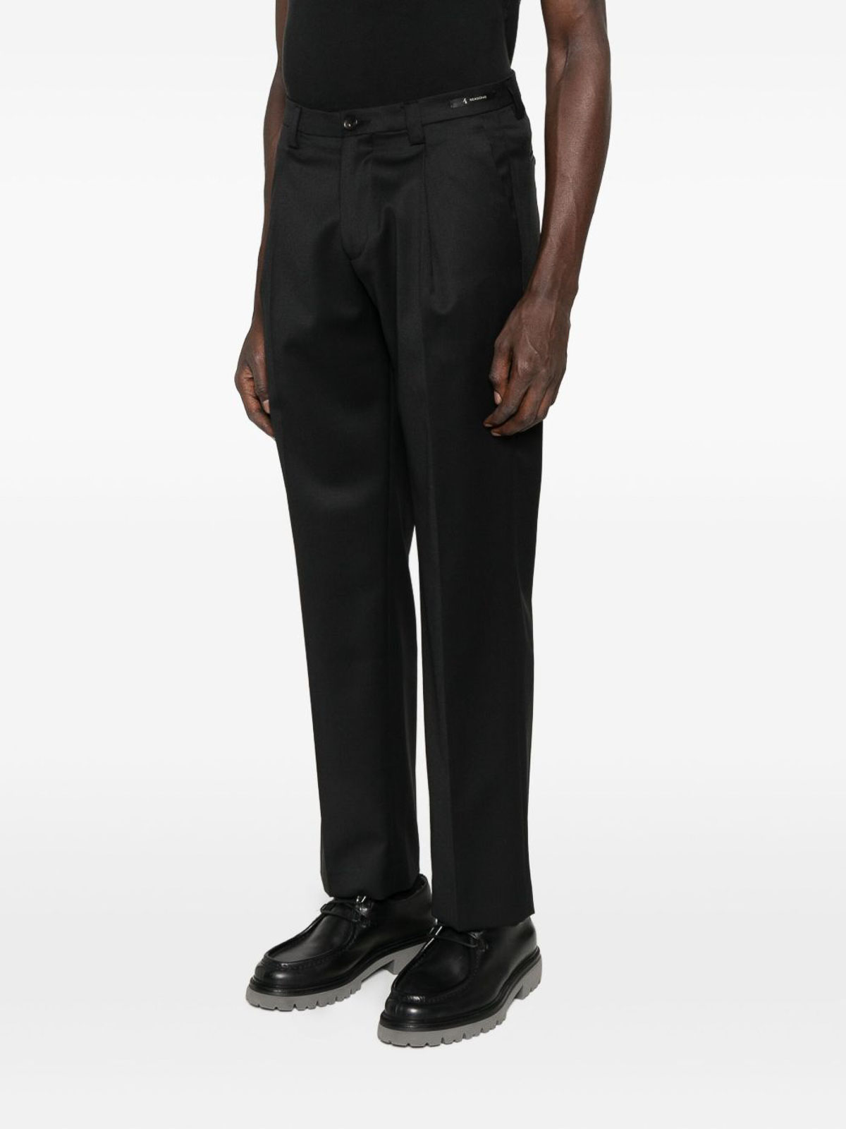 White Sand Straight-leg Tailored Trousers With Classic Waistband In Black