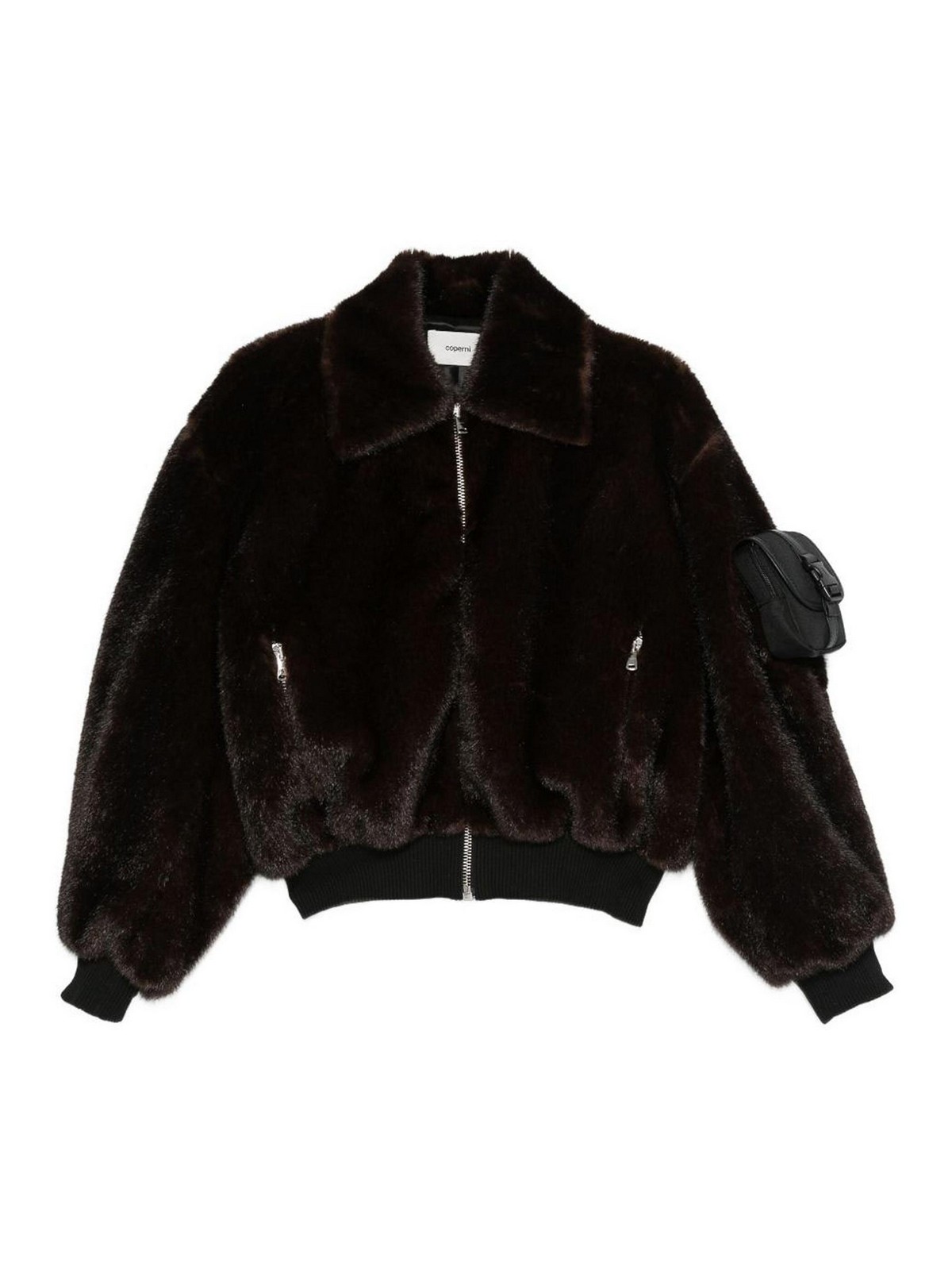 Coperni Faux Fur Bomber Jacket With Zip In Brown
