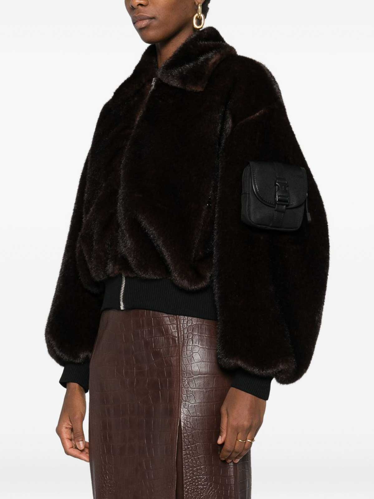 Coperni Faux Fur Bomber Jacket With Zip In Brown