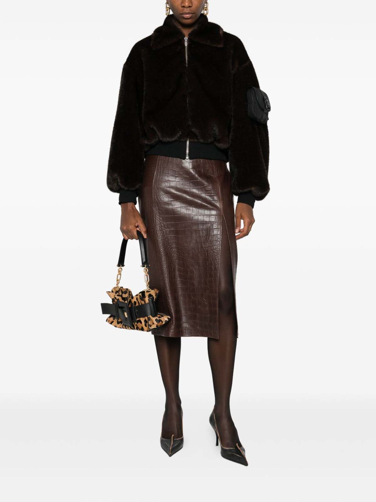 Coperni Faux Fur Bomber Jacket With Zip In Brown