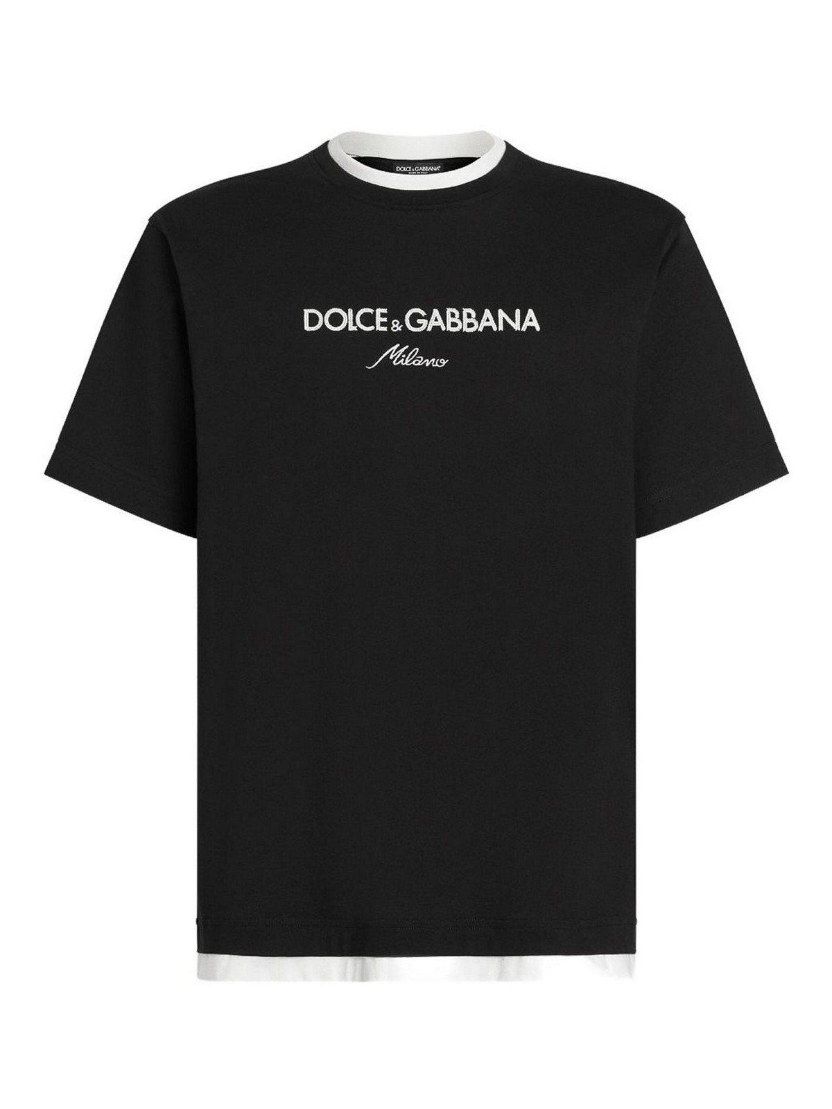 Dolce & Gabbana Logo-embroidered Layering Cotton T-shirt In Black