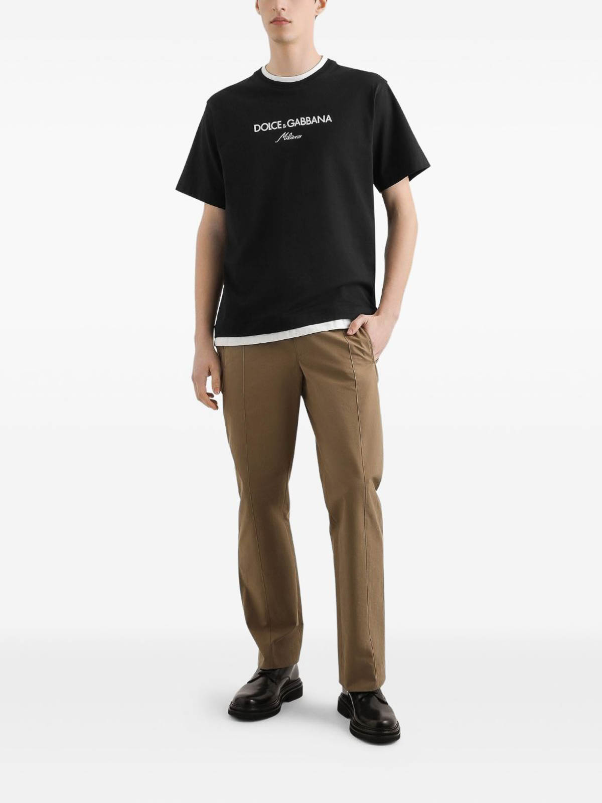 Dolce & Gabbana Logo-embroidered Layering Cotton T-shirt In Black
