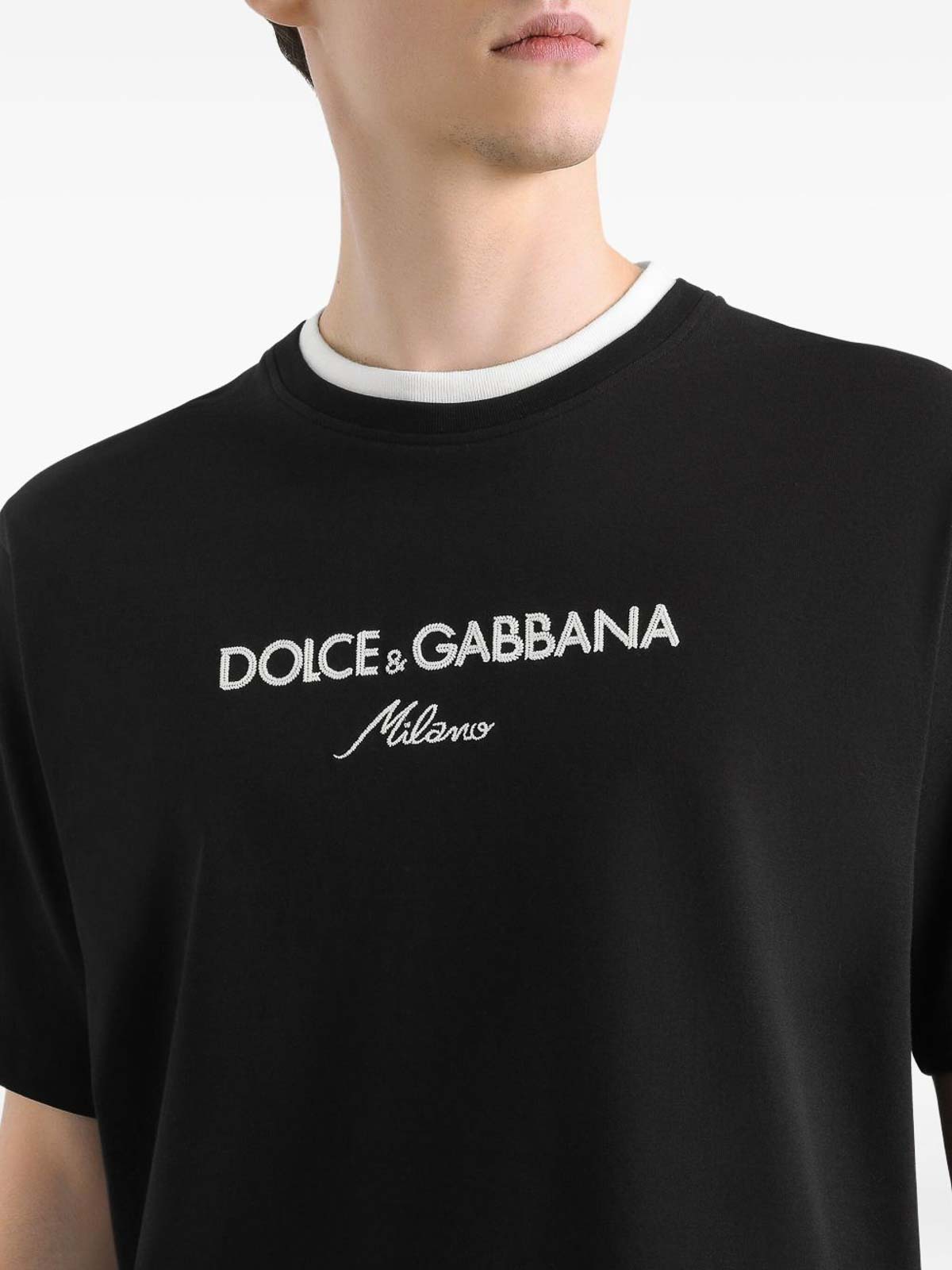 Dolce & Gabbana Logo-embroidered Layering Cotton T-shirt In Black