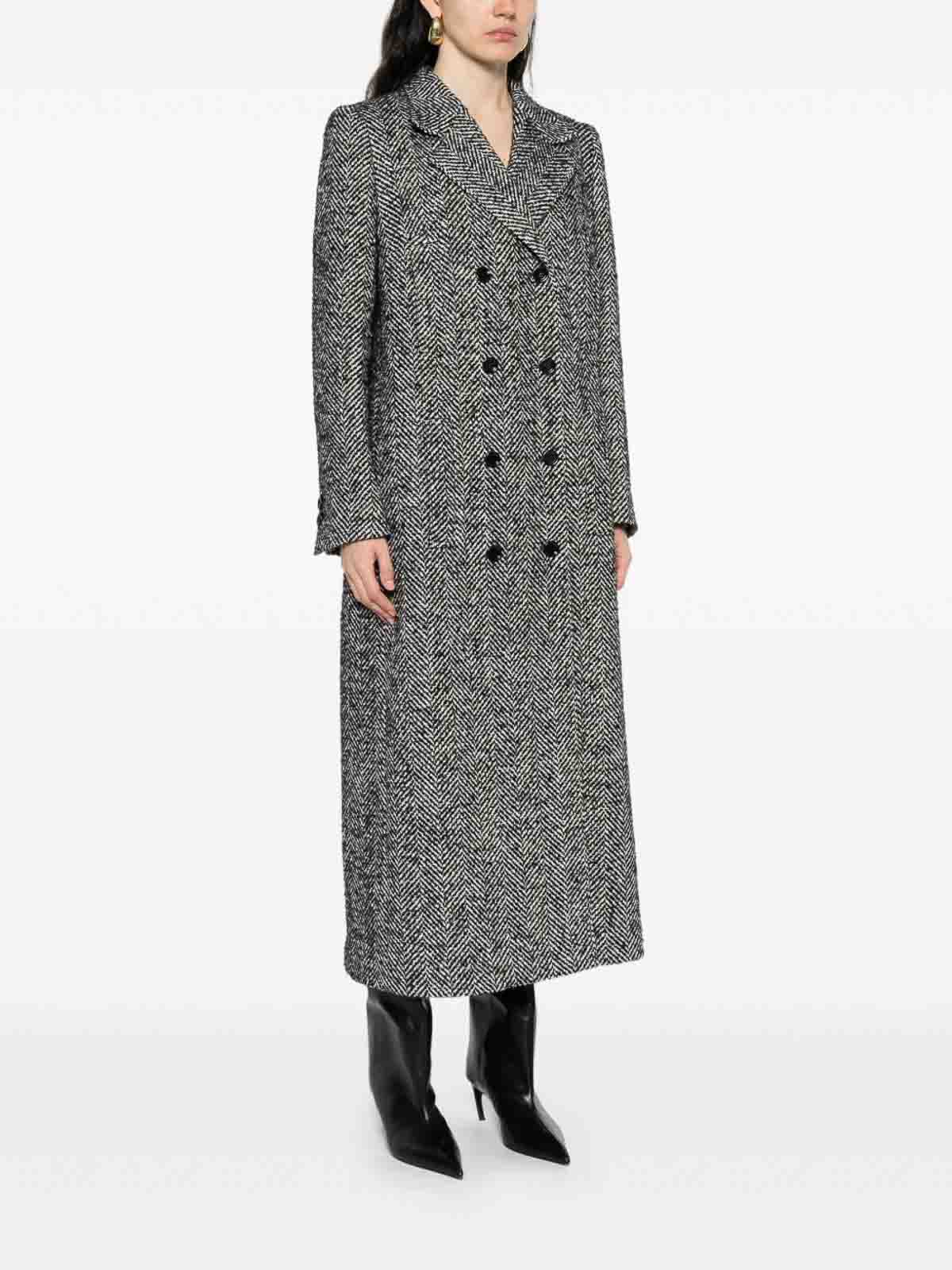 Dolce & Gabbana Herringbone Double-breasted Coat In Gray