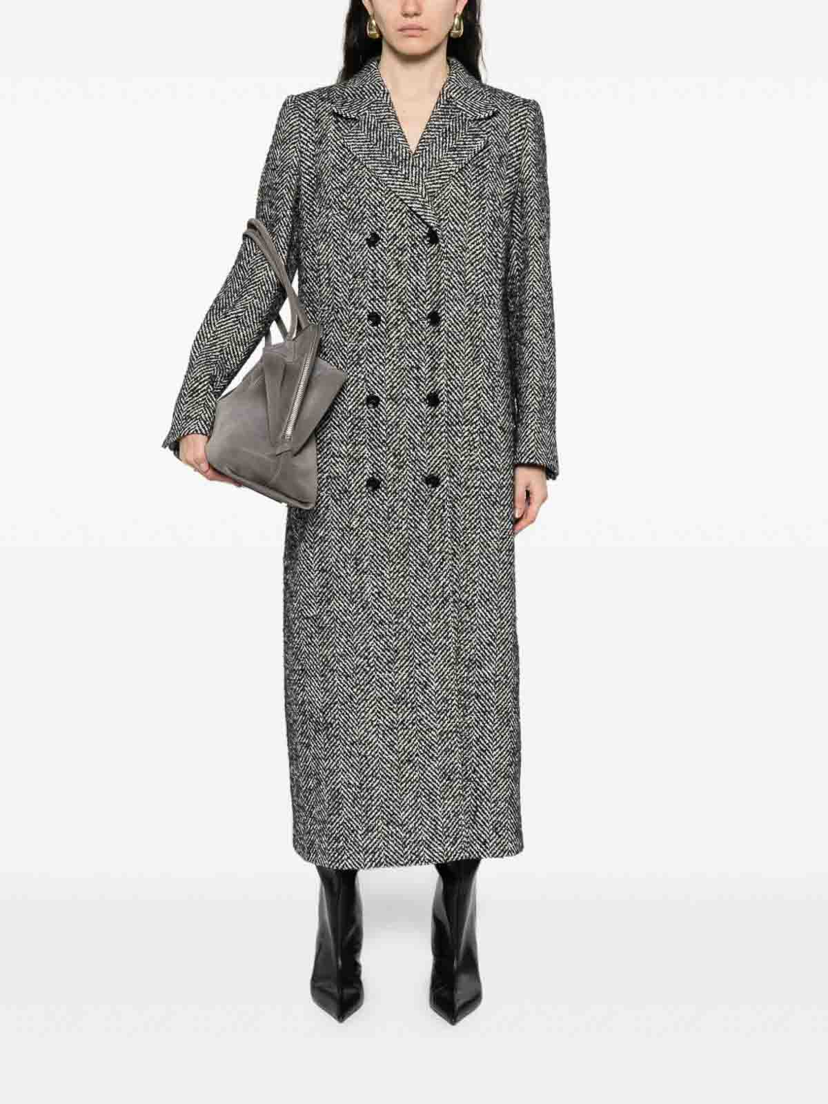 Dolce & Gabbana Herringbone Double-breasted Coat In Gray