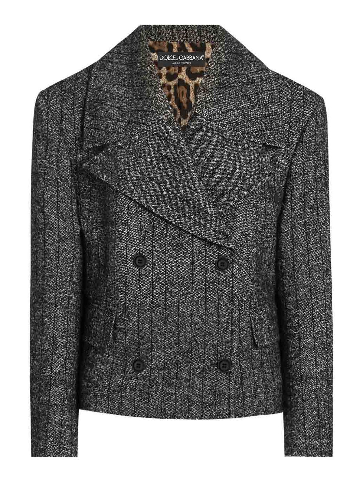 Dolce & Gabbana Double-breasted Pinstriped Jacket In Gray