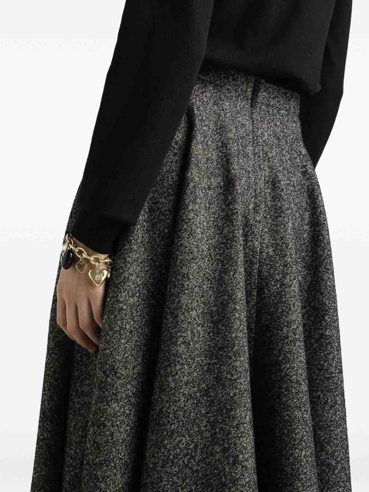 Dolce & Gabbana Midi Circle Skirt In A Dotted Wool Blend In Gray