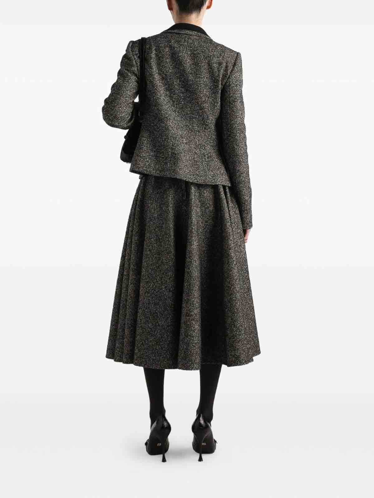 Dolce & Gabbana Midi Circle Skirt In A Dotted Wool Blend In Gray