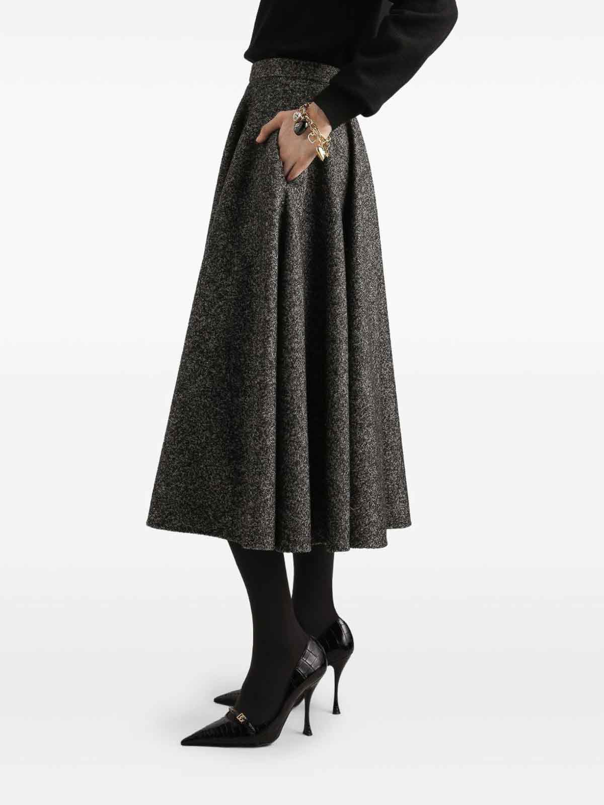 Dolce & Gabbana Midi Circle Skirt In A Dotted Wool Blend In Gray