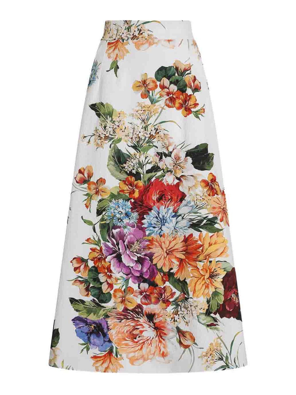 Dolce & Gabbana Flower Bouquet Print Midi Skirt In Multi
