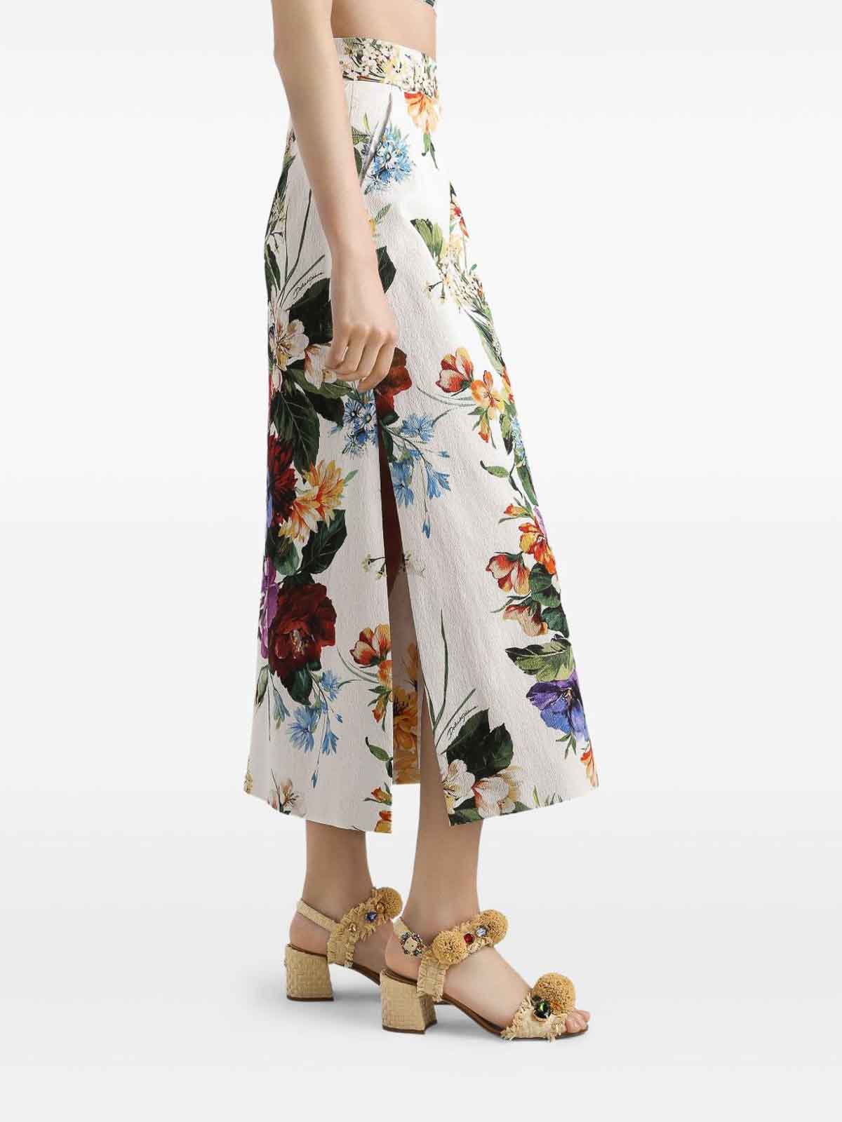 Dolce & Gabbana Flower Bouquet Print Midi Skirt In Multi