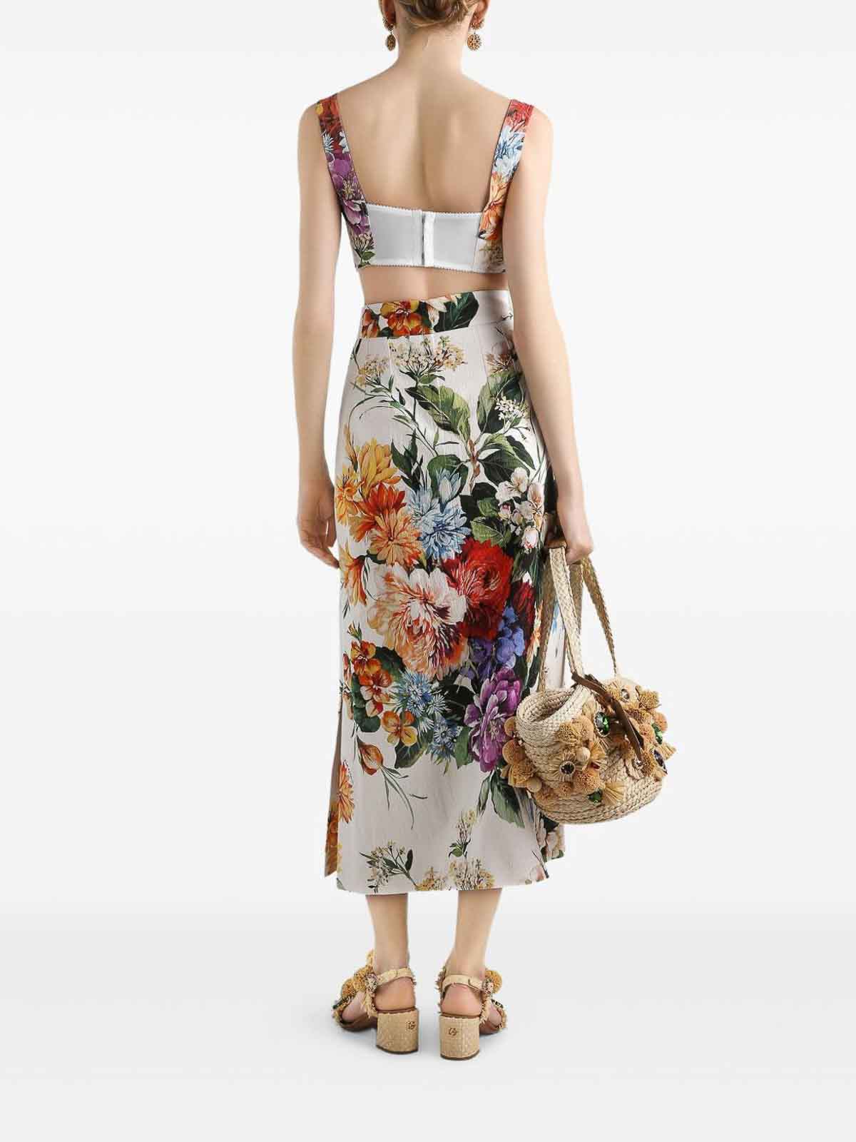 Dolce & Gabbana Flower Bouquet Print Midi Skirt In Multi