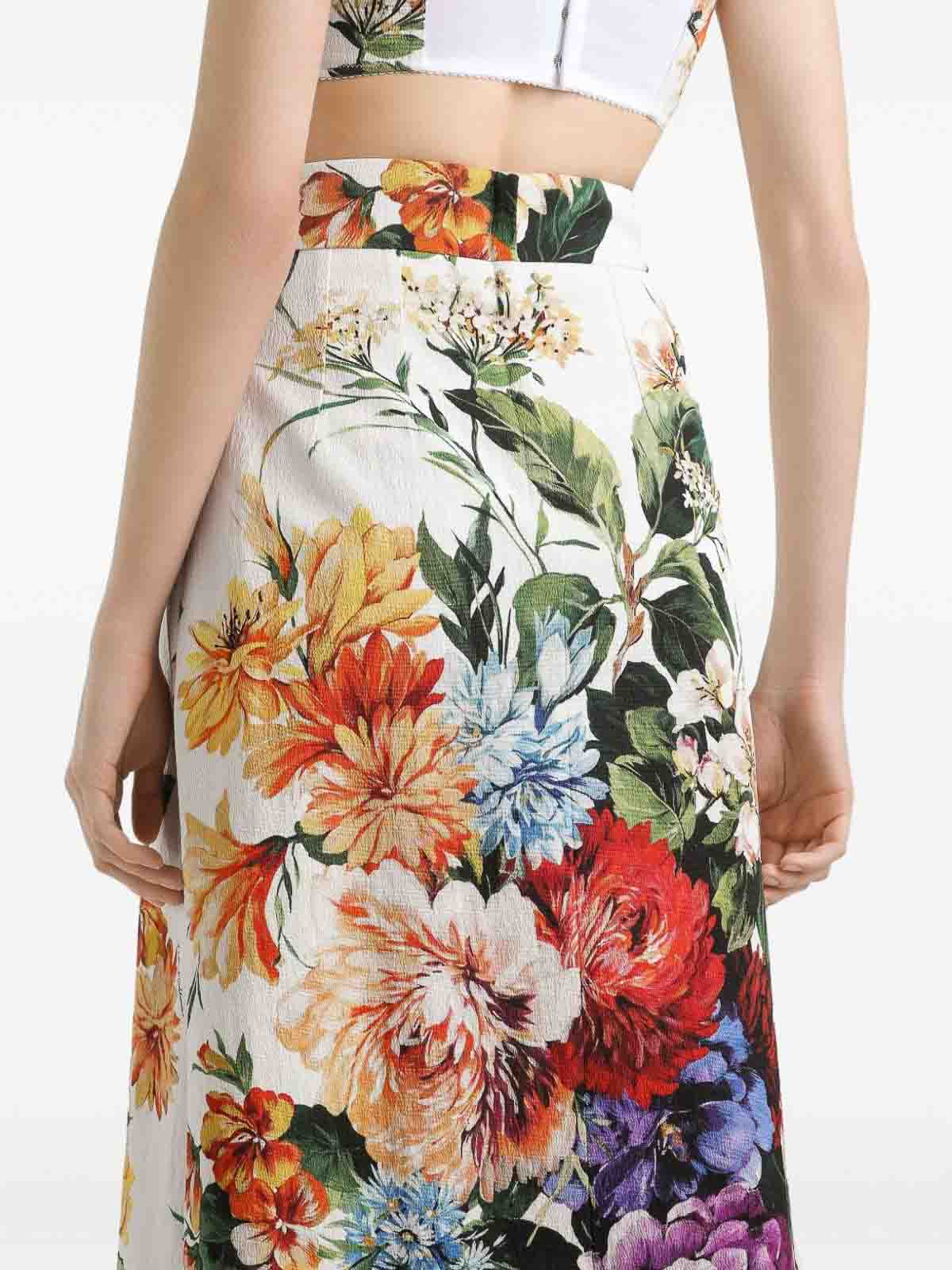 Dolce & Gabbana Flower Bouquet Print Midi Skirt In Multi