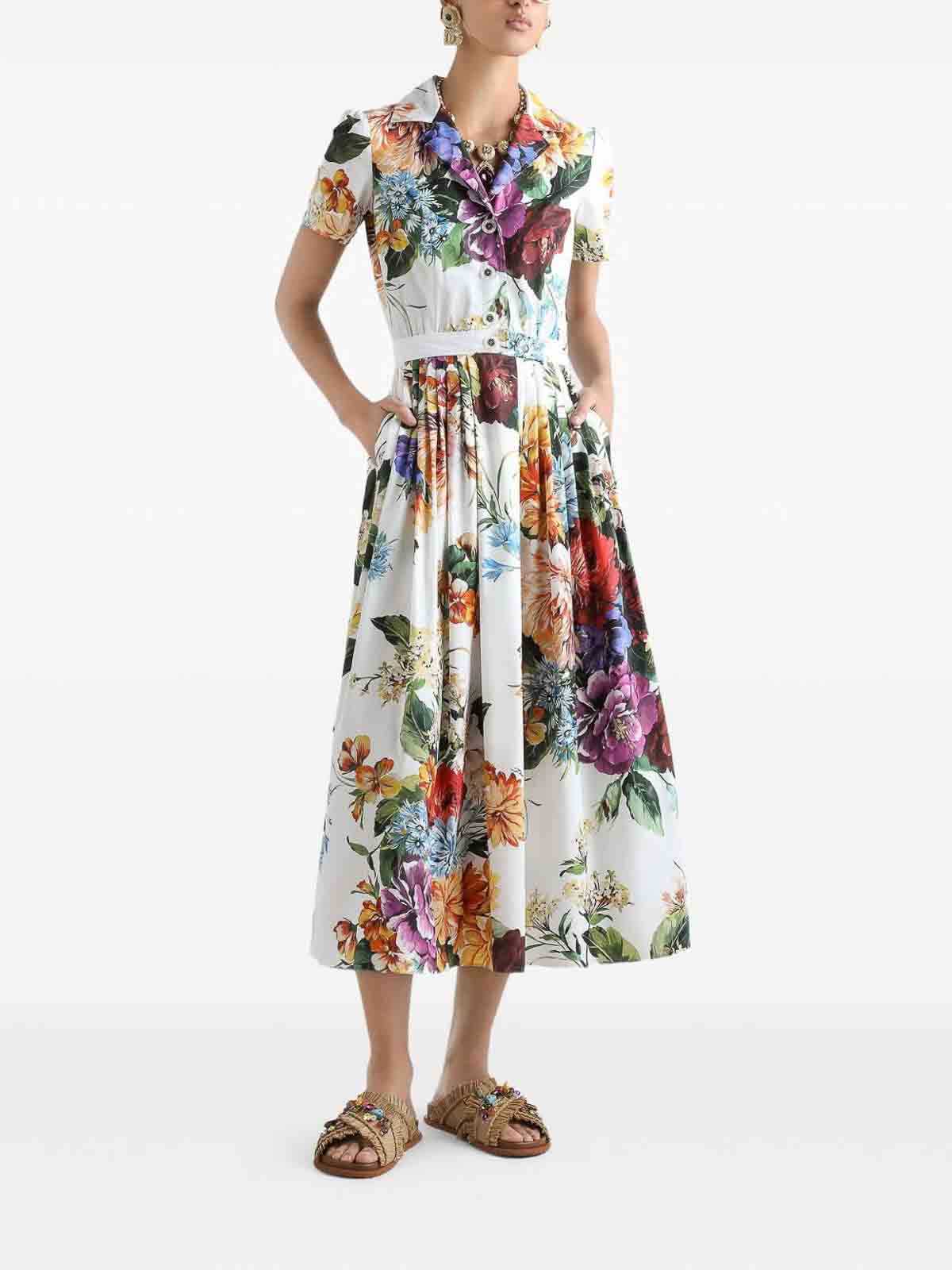 Dolce & Gabbana Midi Dress With A Floral Bouquet Print In Multi