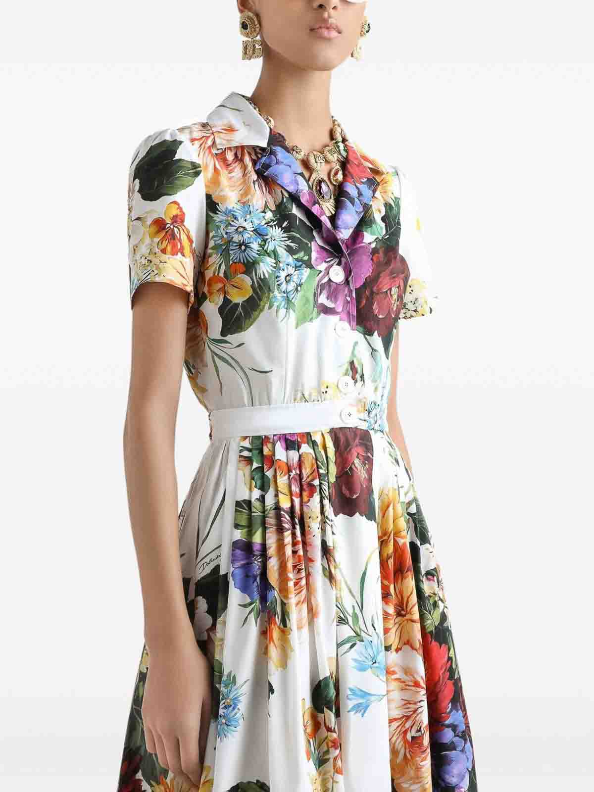 Dolce & Gabbana Midi Dress With A Floral Bouquet Print In Multi