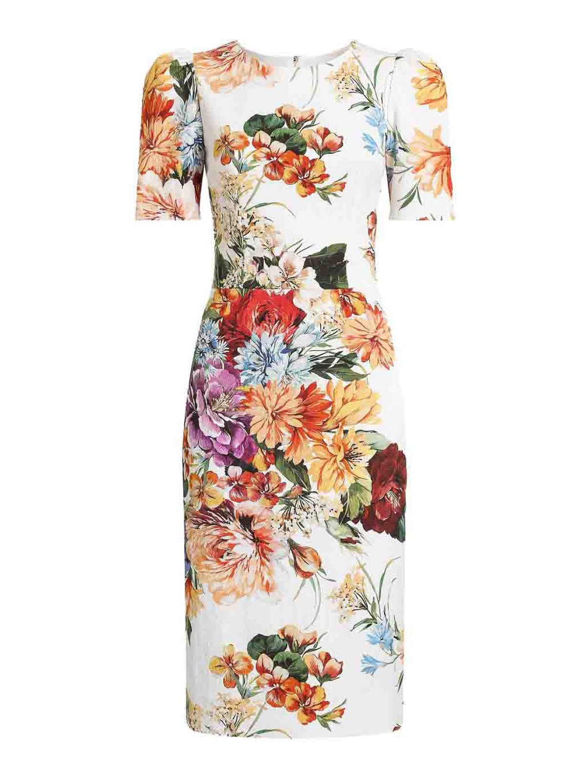 Dolce & Gabbana Midi Dress In Cretonne With A Bouquet Print In Multi
