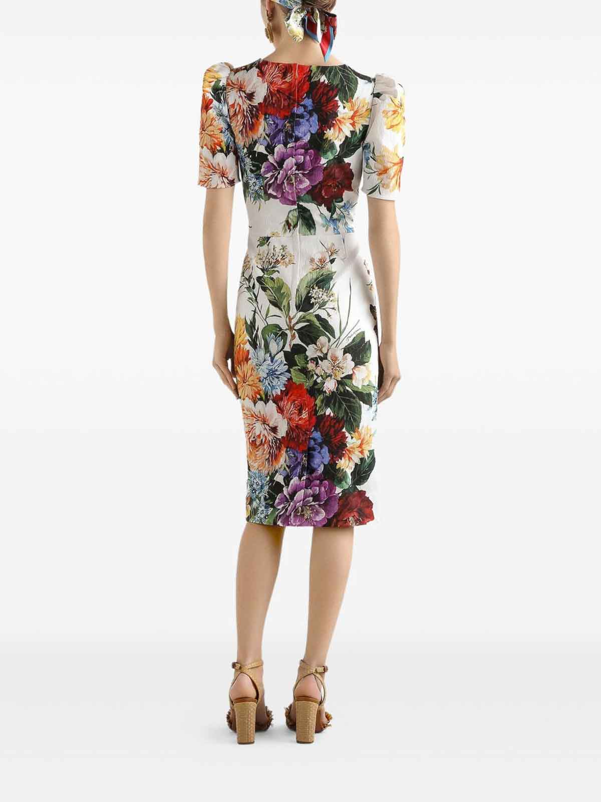 Dolce & Gabbana Midi Dress In Cretonne With A Bouquet Print In Multi