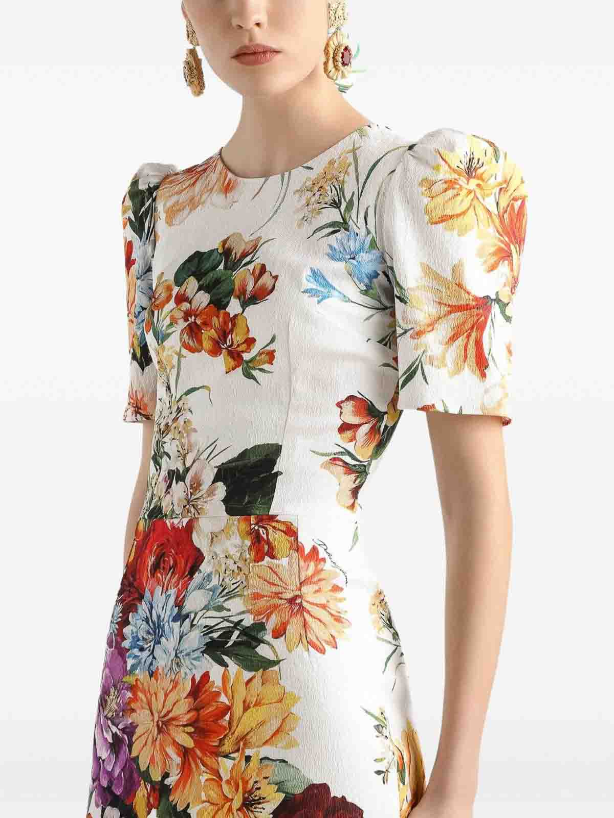 Dolce & Gabbana Midi Dress In Cretonne With A Bouquet Print In Multi