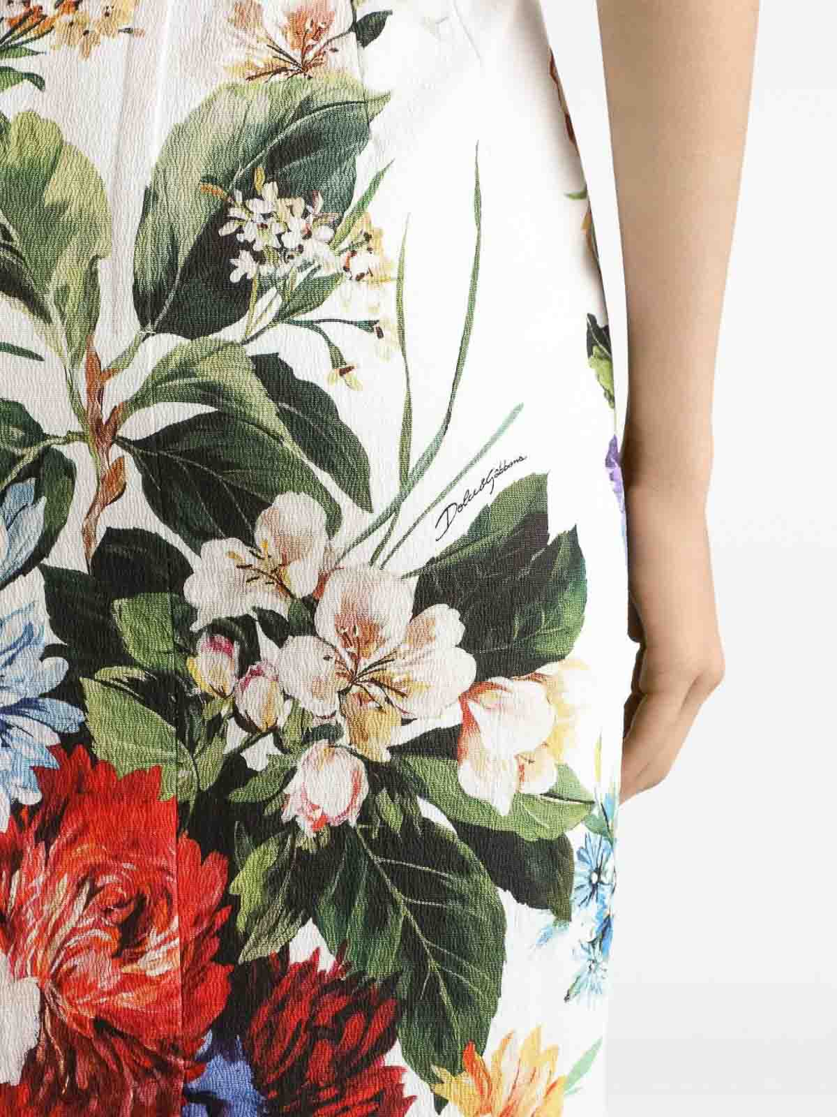 Dolce & Gabbana Midi Dress In Cretonne With A Bouquet Print In Multi