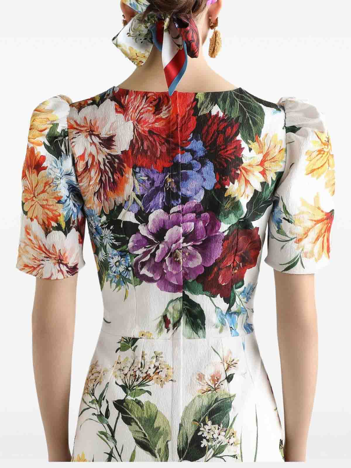 Dolce & Gabbana Midi Dress In Cretonne With A Bouquet Print In Multi