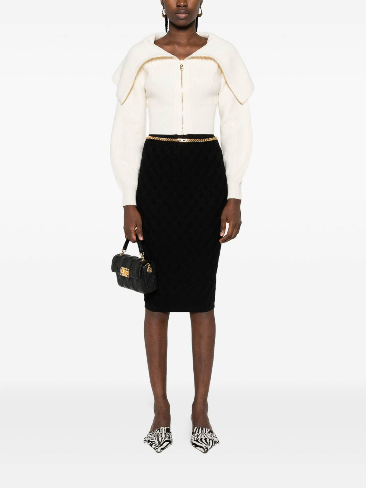 Elisabetta Franchi Chain Embellished Geometric Mid Length Skirt In Black
