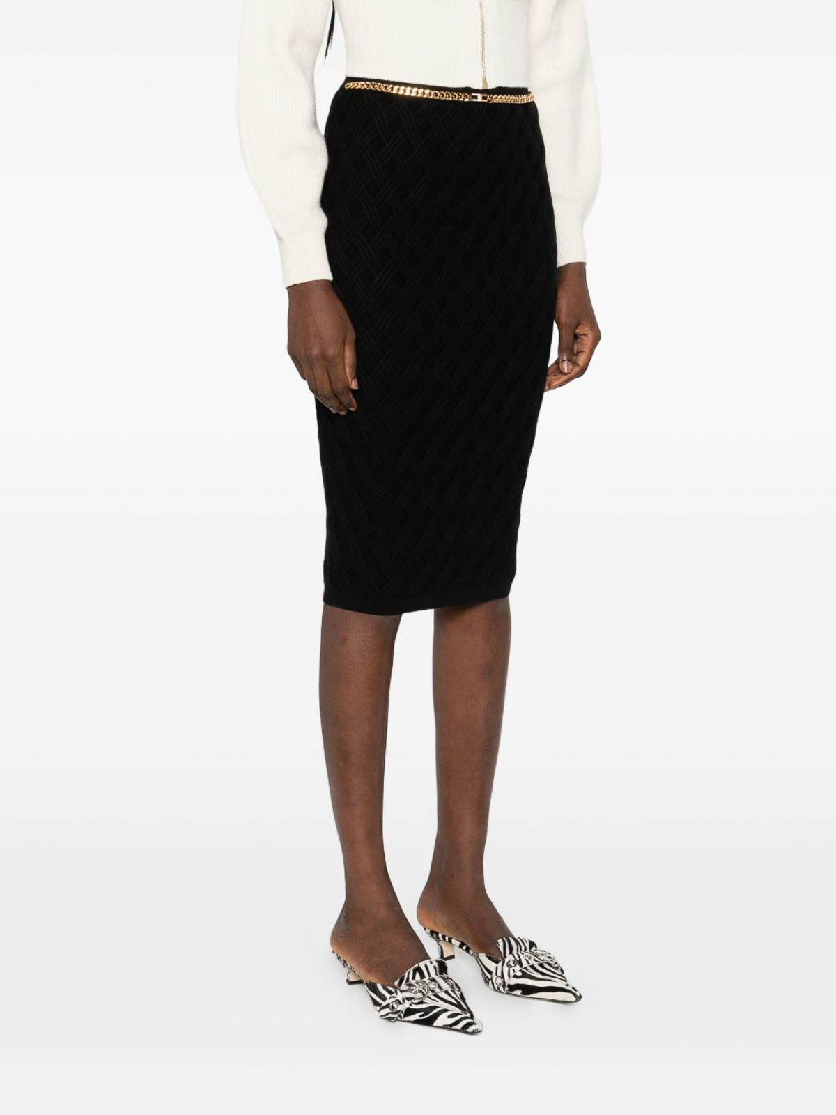 Elisabetta Franchi Chain Embellished Geometric Mid Length Skirt In Black