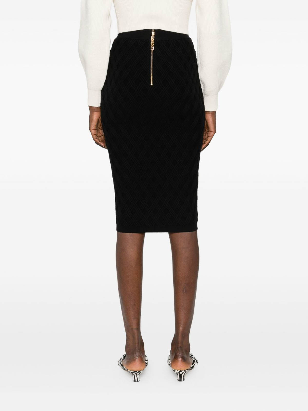 Elisabetta Franchi Chain Embellished Geometric Mid Length Skirt In Black