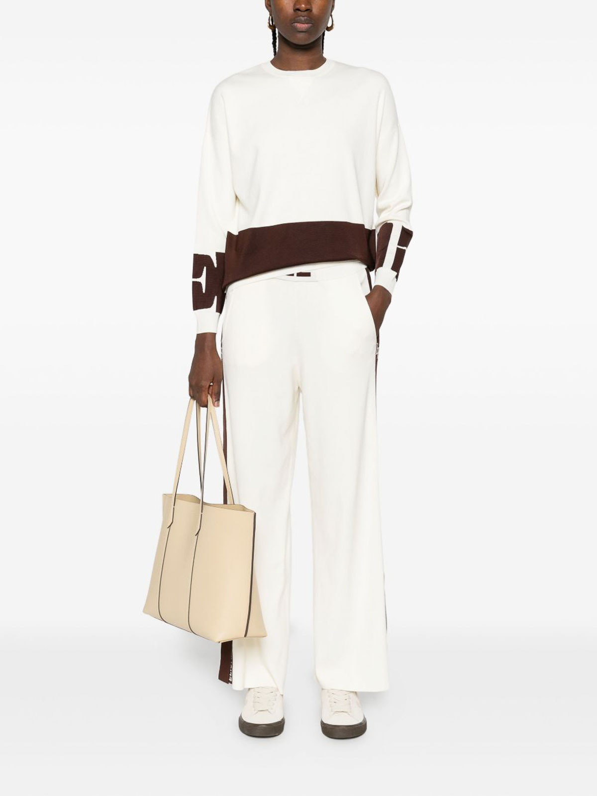 Elisabetta Franchi Milk Coffee Knitted Pants In Multi