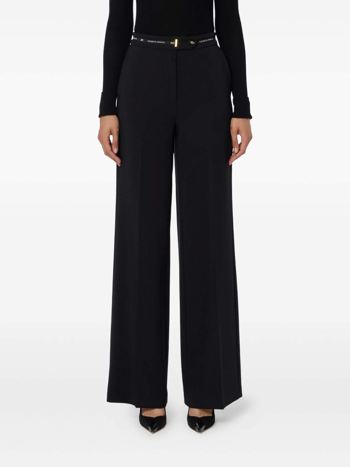Elisabetta Franchi Trousers Straight Leg Pockets Belt Loops In Black