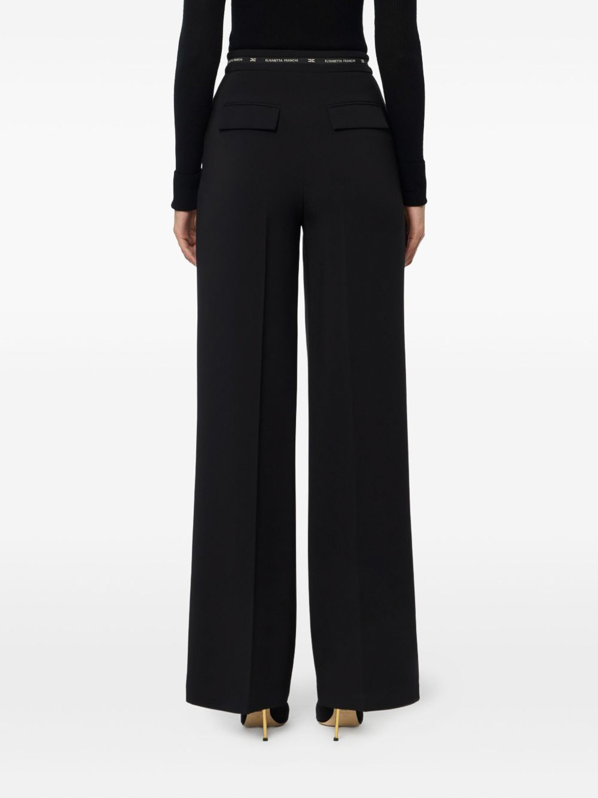 Elisabetta Franchi Trousers Straight Leg Pockets Belt Loops In Black