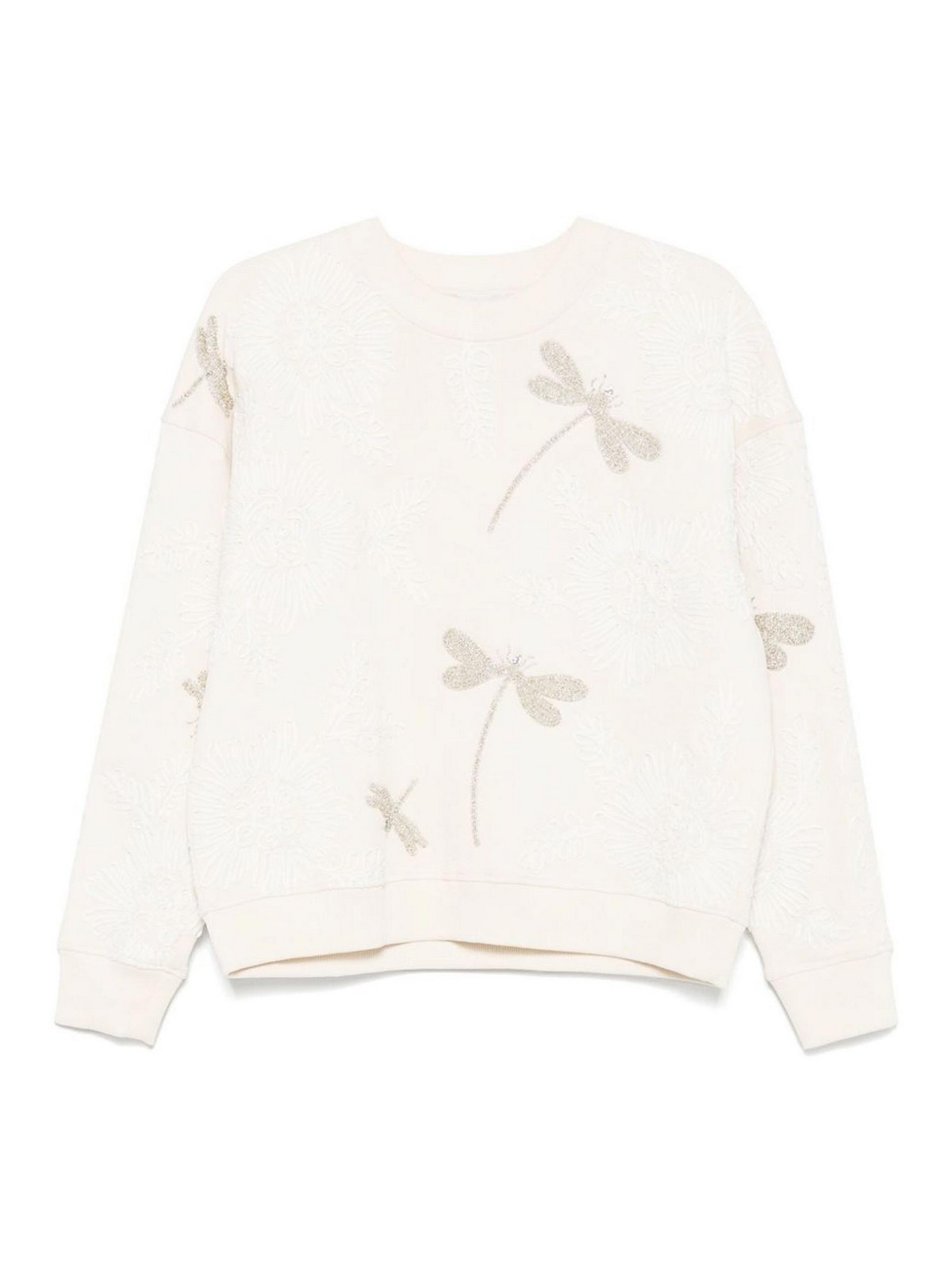 Forte Forte Off White Round Neck Embroidery Sweatshirt In Multi