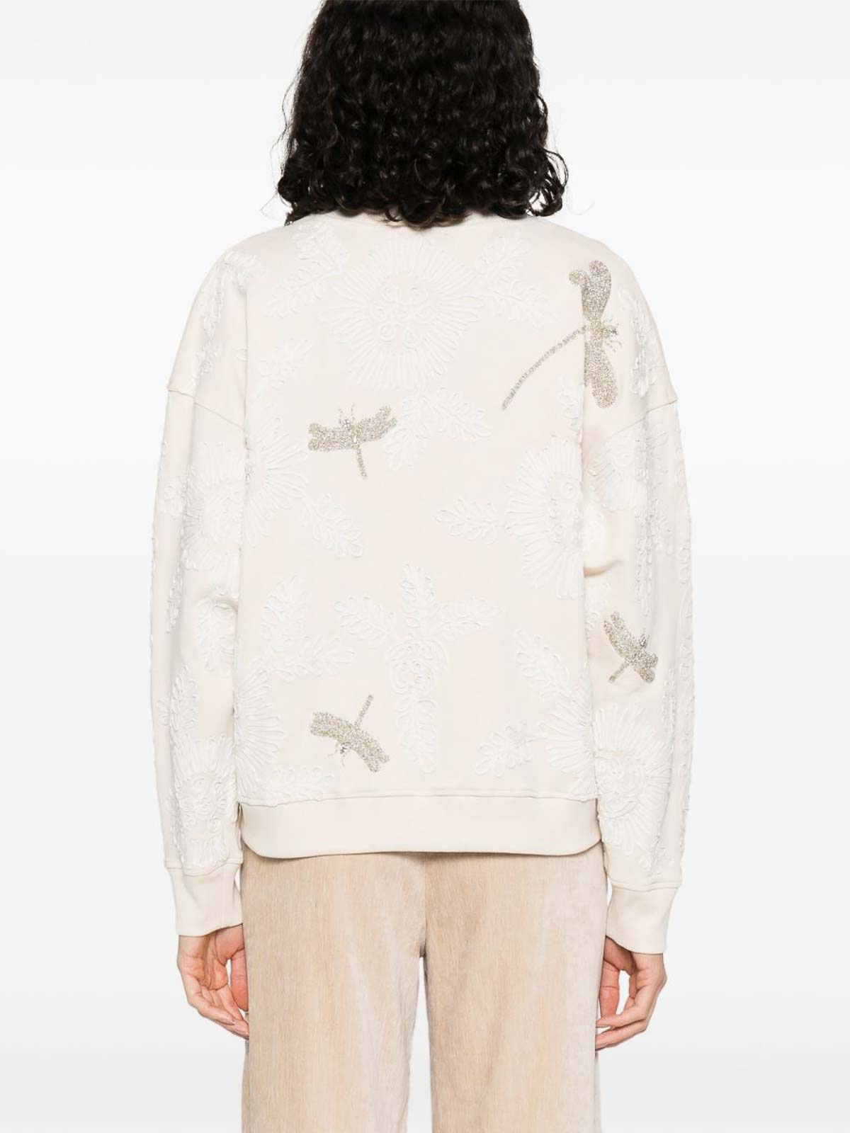 Forte Forte Off White Round Neck Embroidery Sweatshirt In Multi