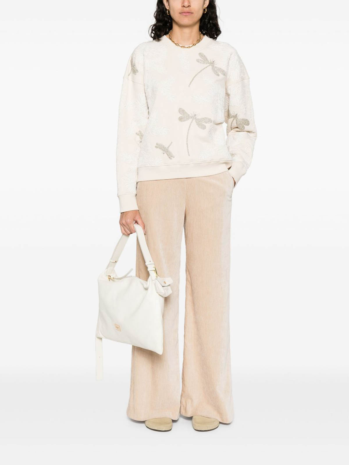Forte Forte Off White Round Neck Embroidery Sweatshirt In Multi