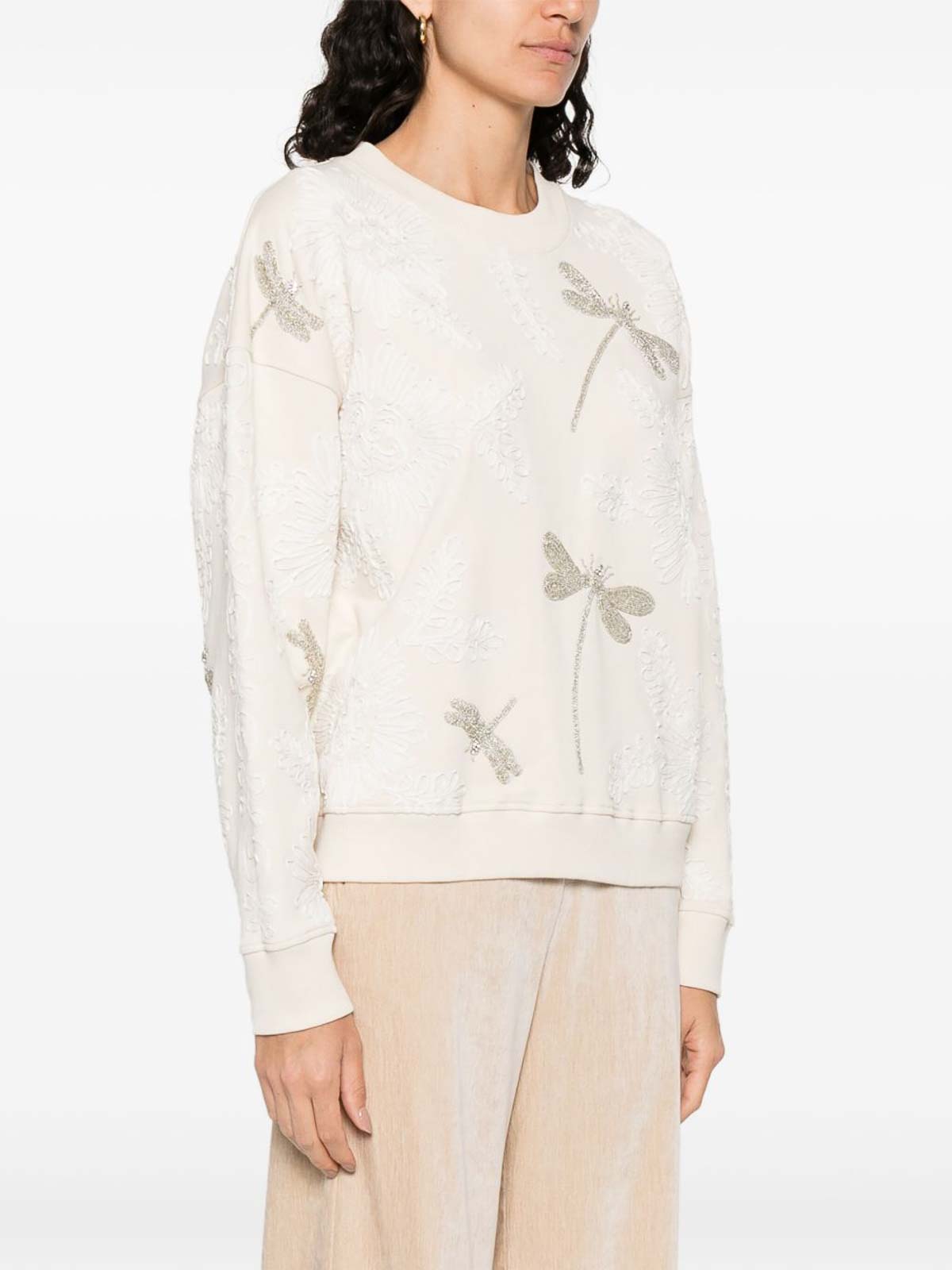Forte Forte Off White Round Neck Embroidery Sweatshirt In Multi