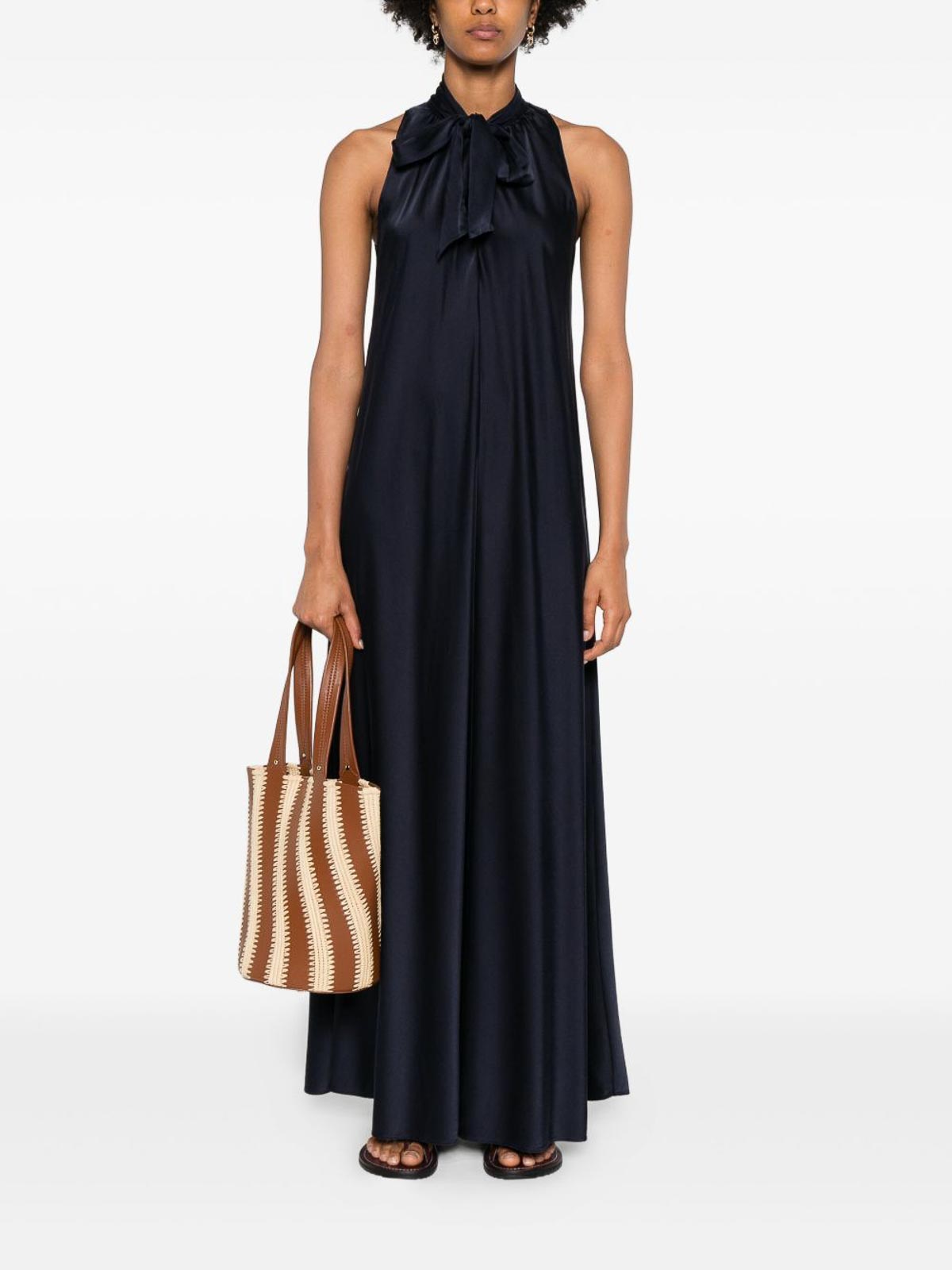Forte Forte Maxi Blue Dress With Tied Bow Detail In Blue