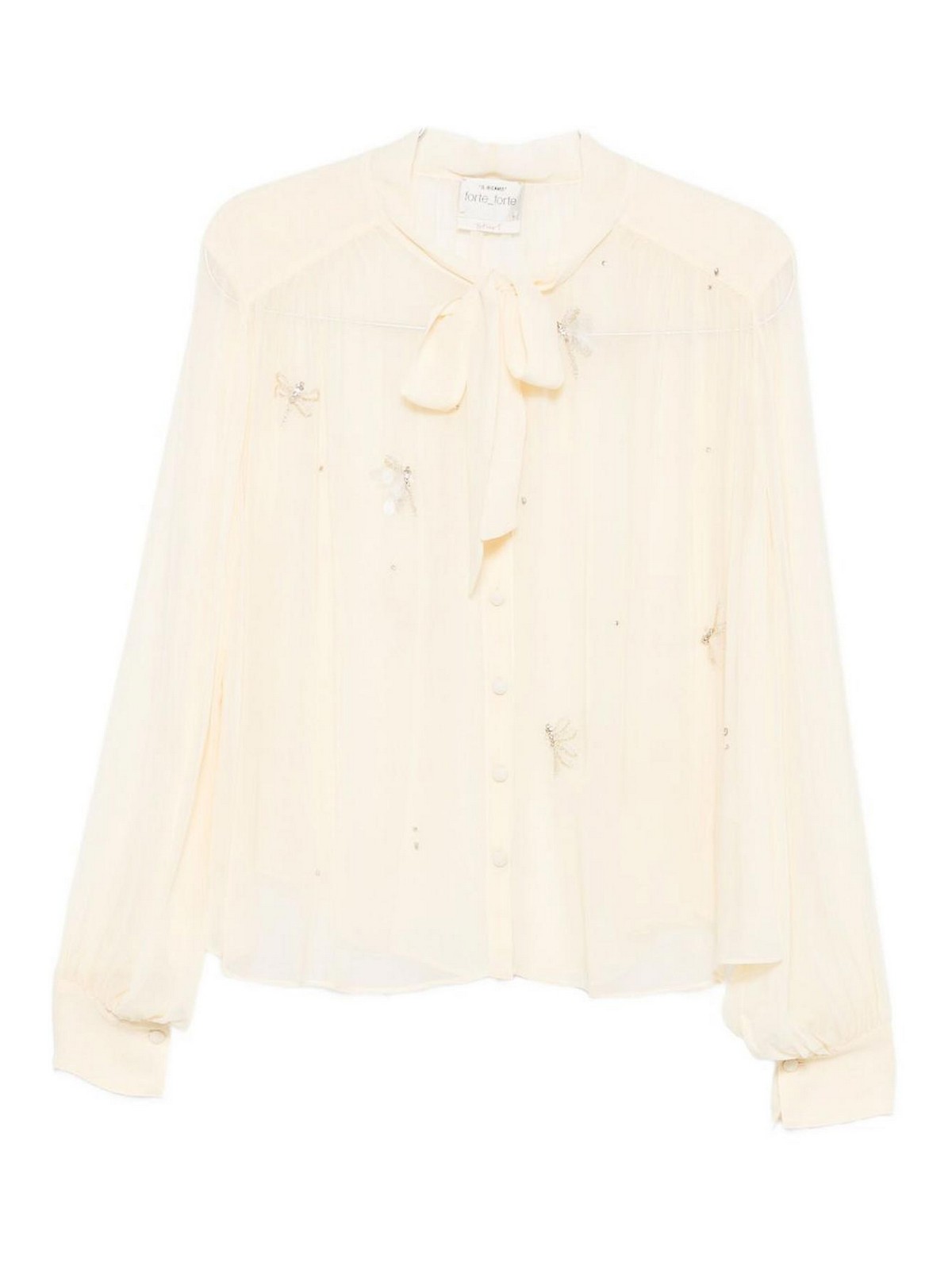 Forte Forte Lightweight Semi-sheer Beige Blouse With Bow Detail In Neutral