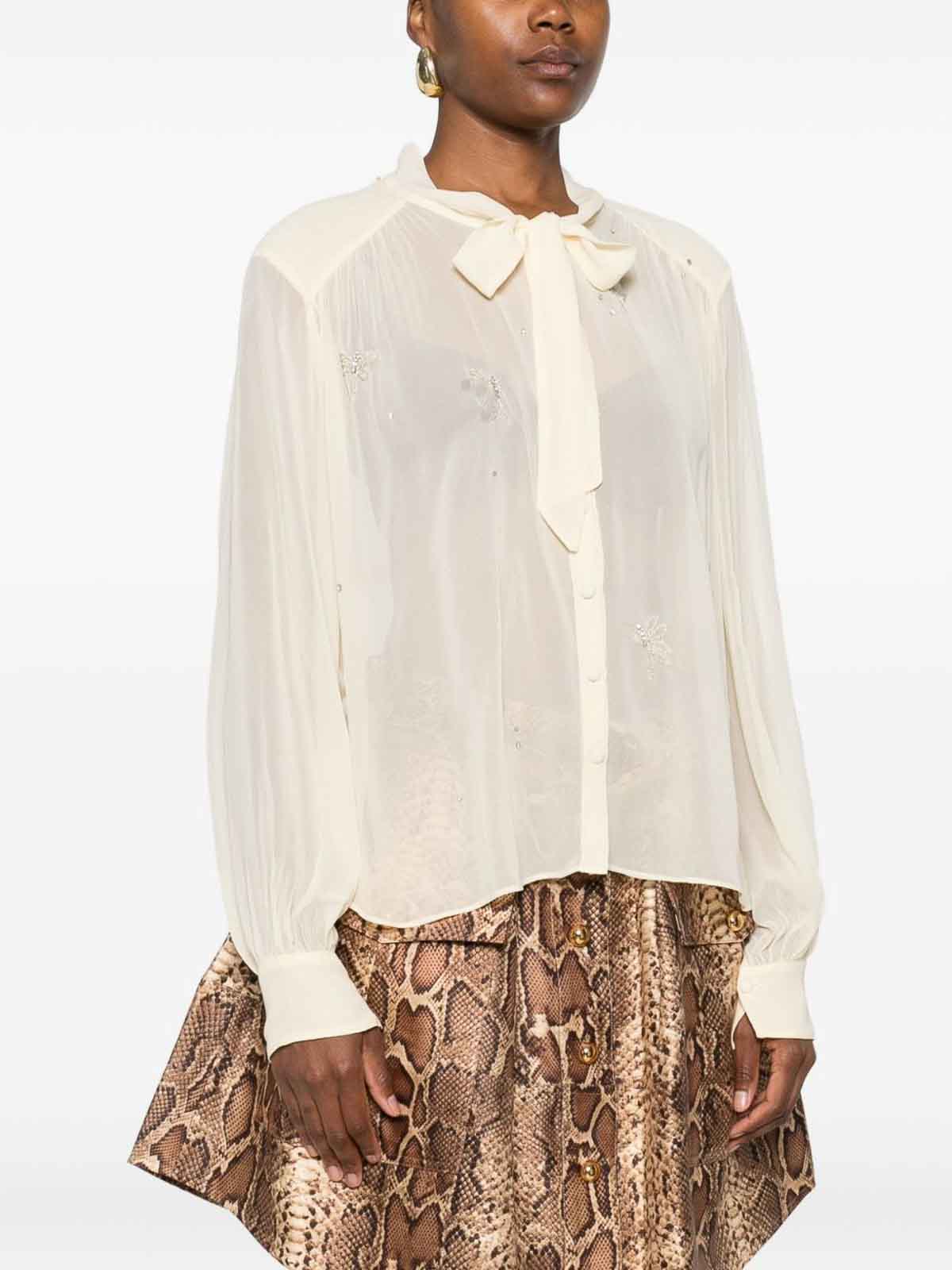 Forte Forte Lightweight Semi-sheer Beige Blouse With Bow Detail In Neutral