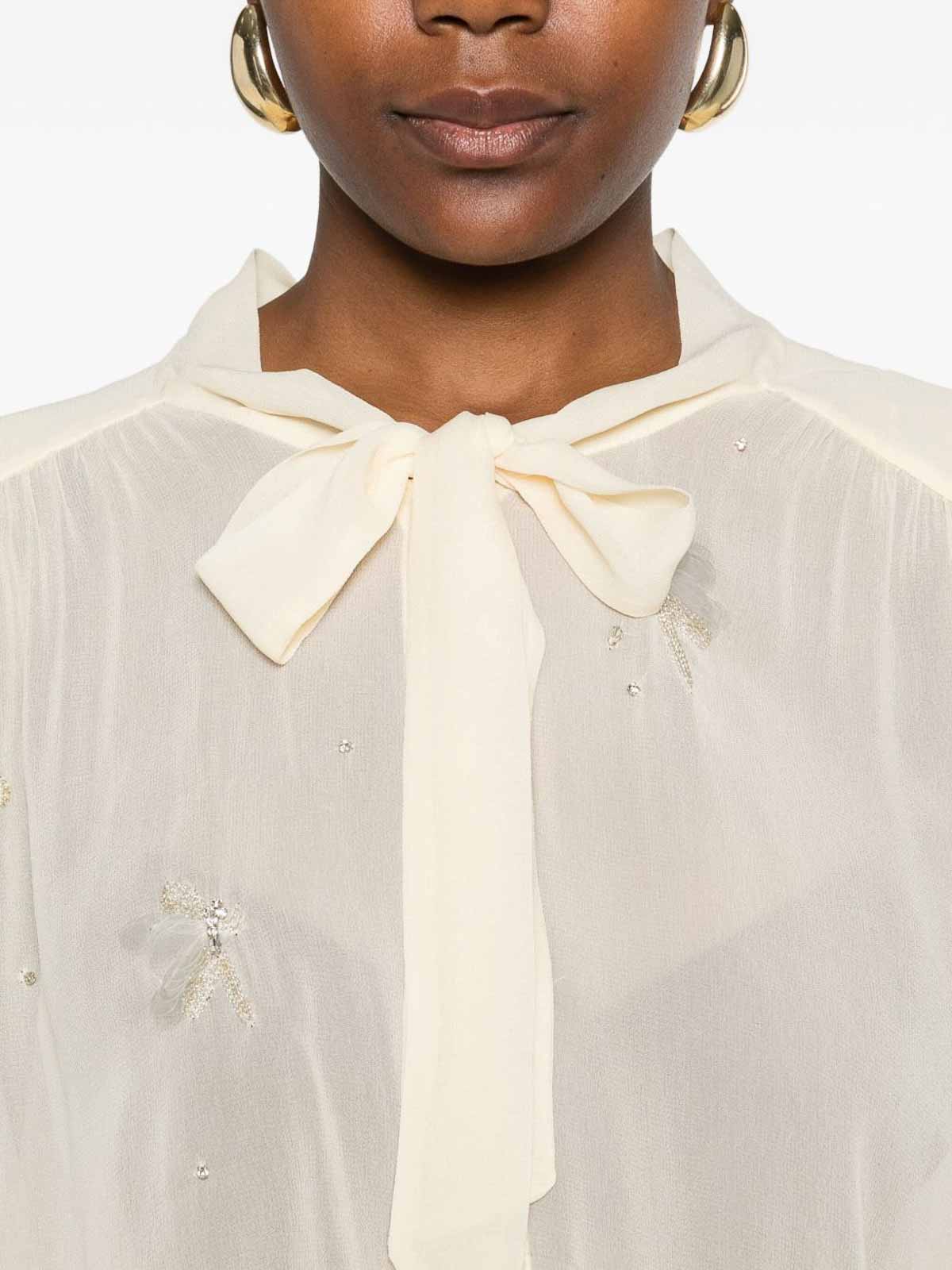 Forte Forte Lightweight Semi-sheer Beige Blouse With Bow Detail In Neutral