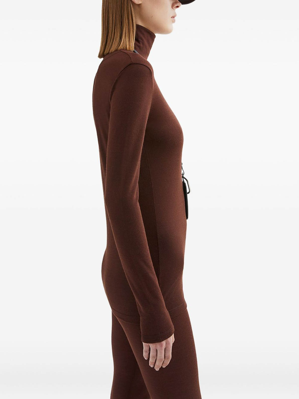 Jil Sander Brown Lightweight Wool Blend High-neck T-shirt In Brown