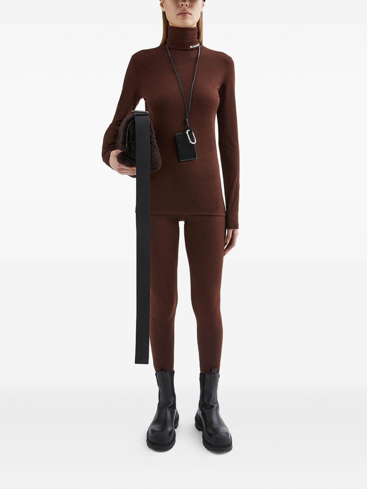 Jil Sander Brown Lightweight Wool Blend High-neck T-shirt In Brown